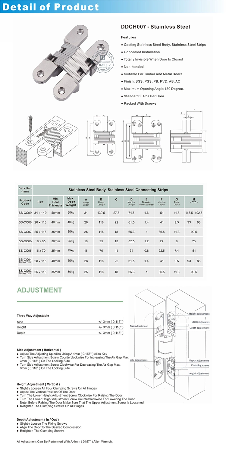 180 Degree Zinc Alloy Hardware Heavy Duty Polish Chrome Hidden Cabinet Pivot Hinge Stainless Steel Silver Cross Concealed Hinge for Wooden Iron Door