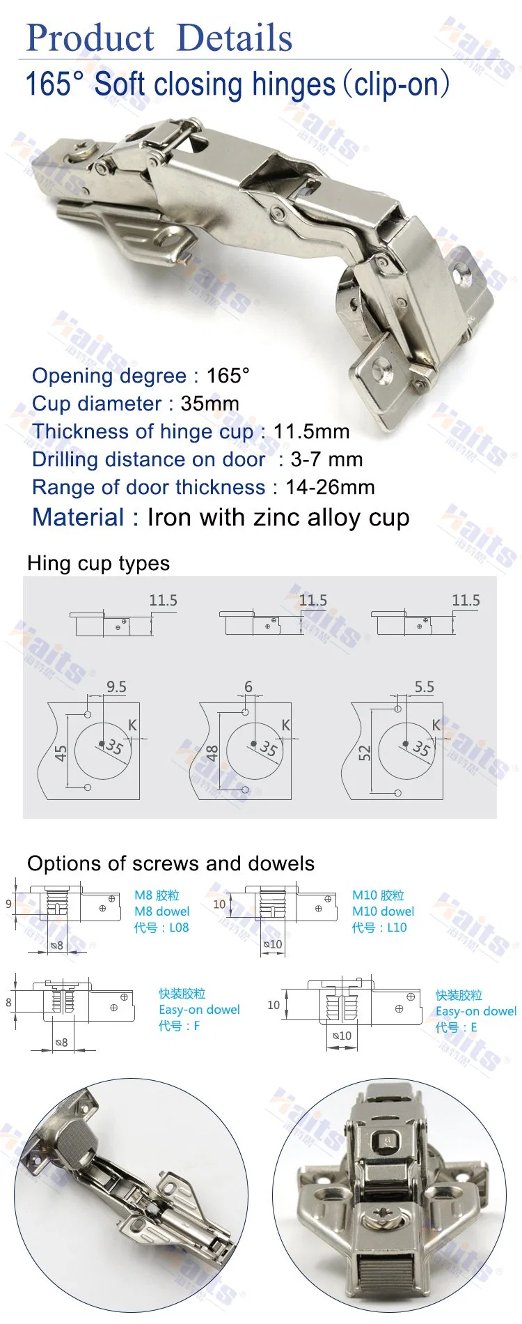 Hydraulic Hinge Hinges for Furniture Doors Soft Close Hinges Furniture Fitting